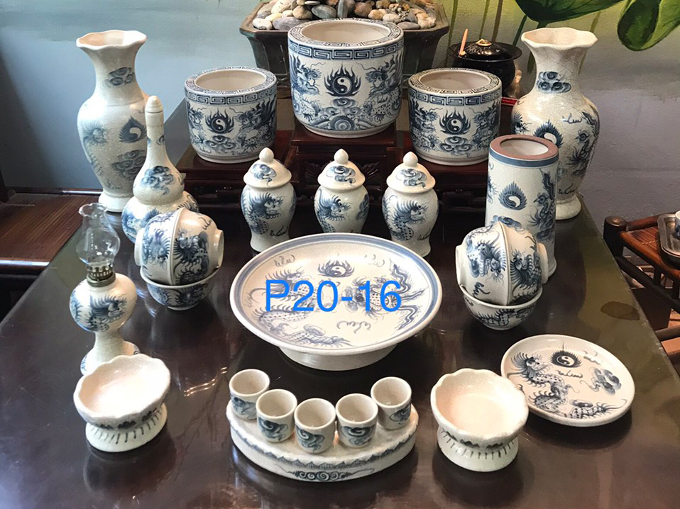 Bộ đồ thờ men rạn vẽ rồng 1