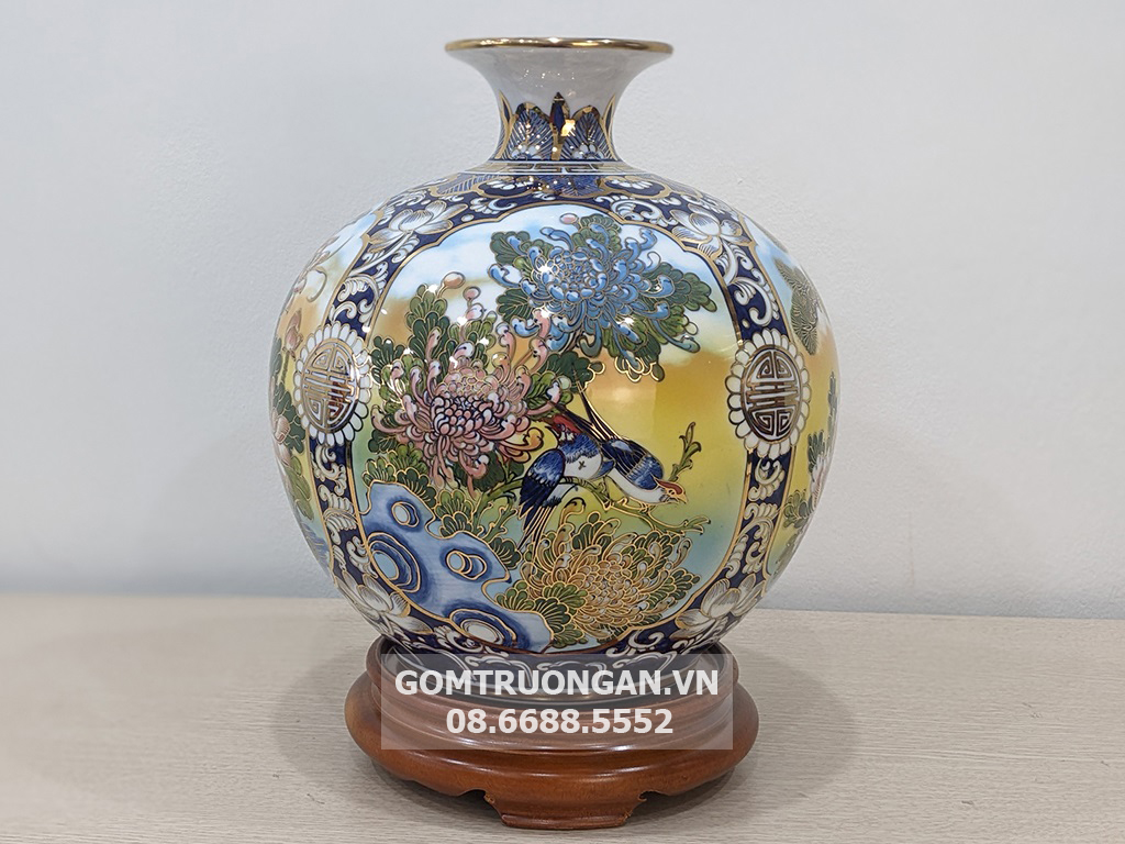 B&igrave;nh h&uacute;t t&agrave;i lộc B&aacute;t Tr&agrave;ng vẽ v&agrave;ng Tứ Qu&yacute; 3D 30cm