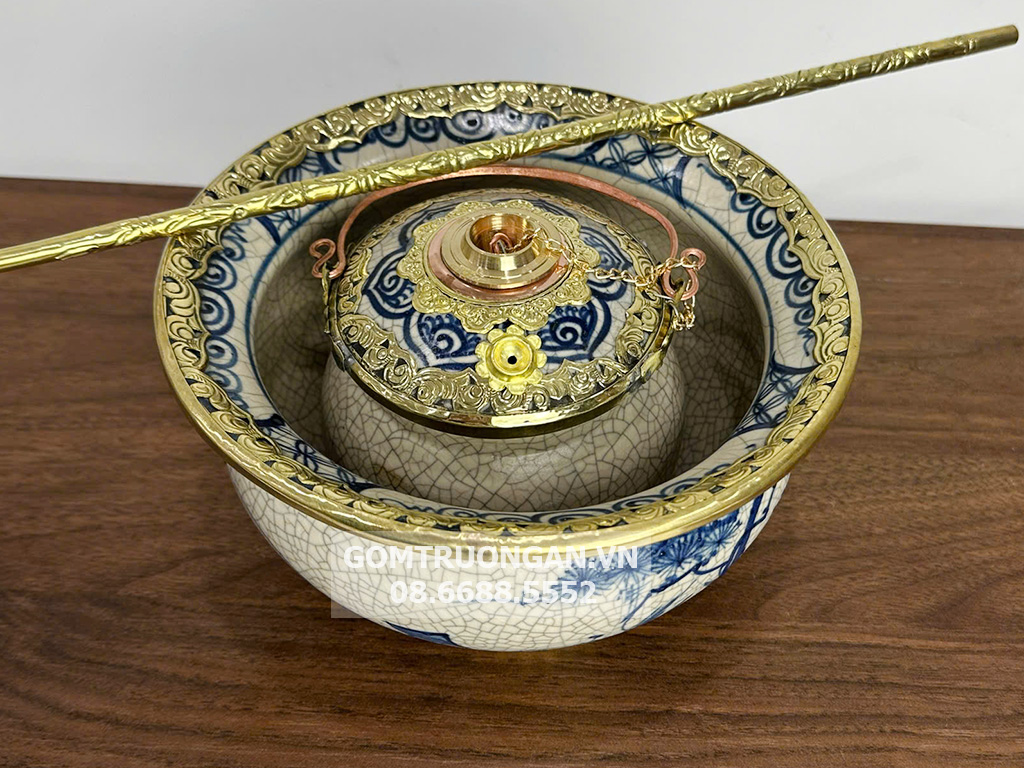 Điếu bát men rạn cổ bọc đồng Câu Cá Lã Vọng 2