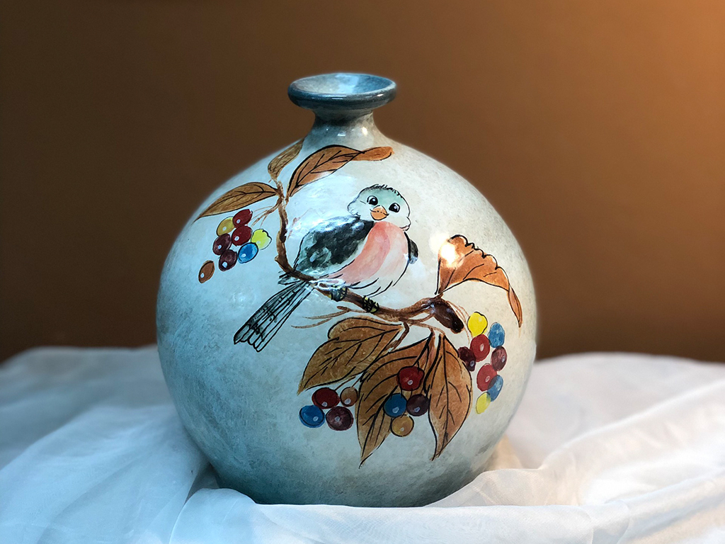 Lọ hoa vuốt tay độc bản dáng hút lộc chim hoa 2