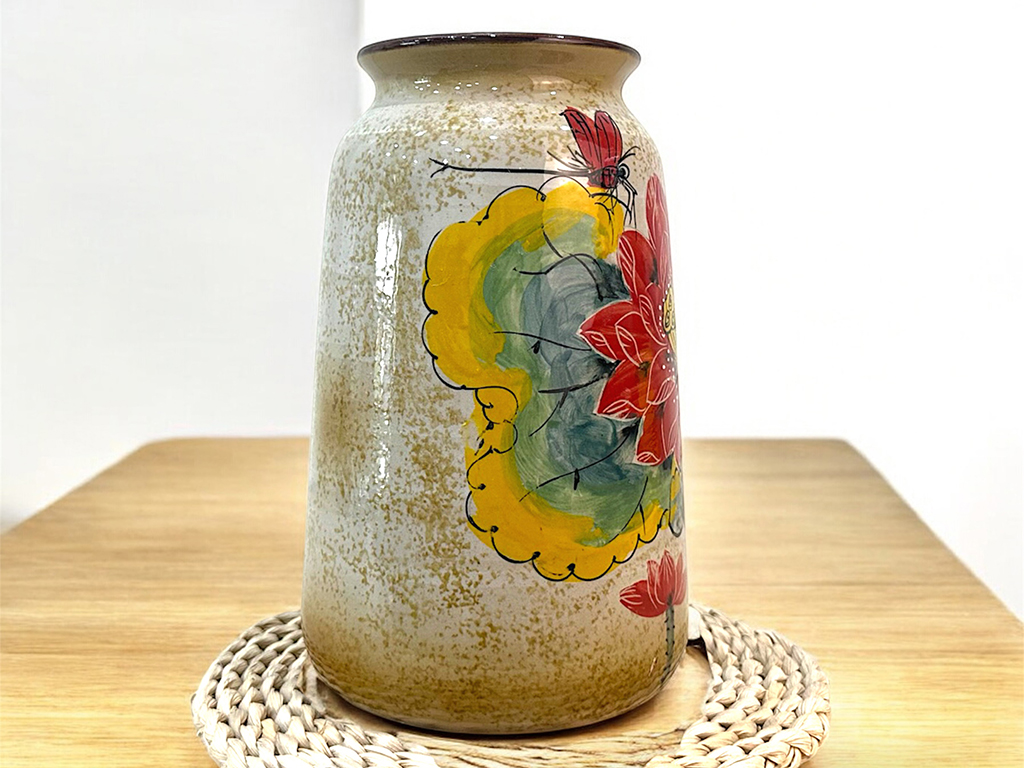 Bình hoa Bát Tràng trang trí decor dáng phích hoa sen đỏ 3