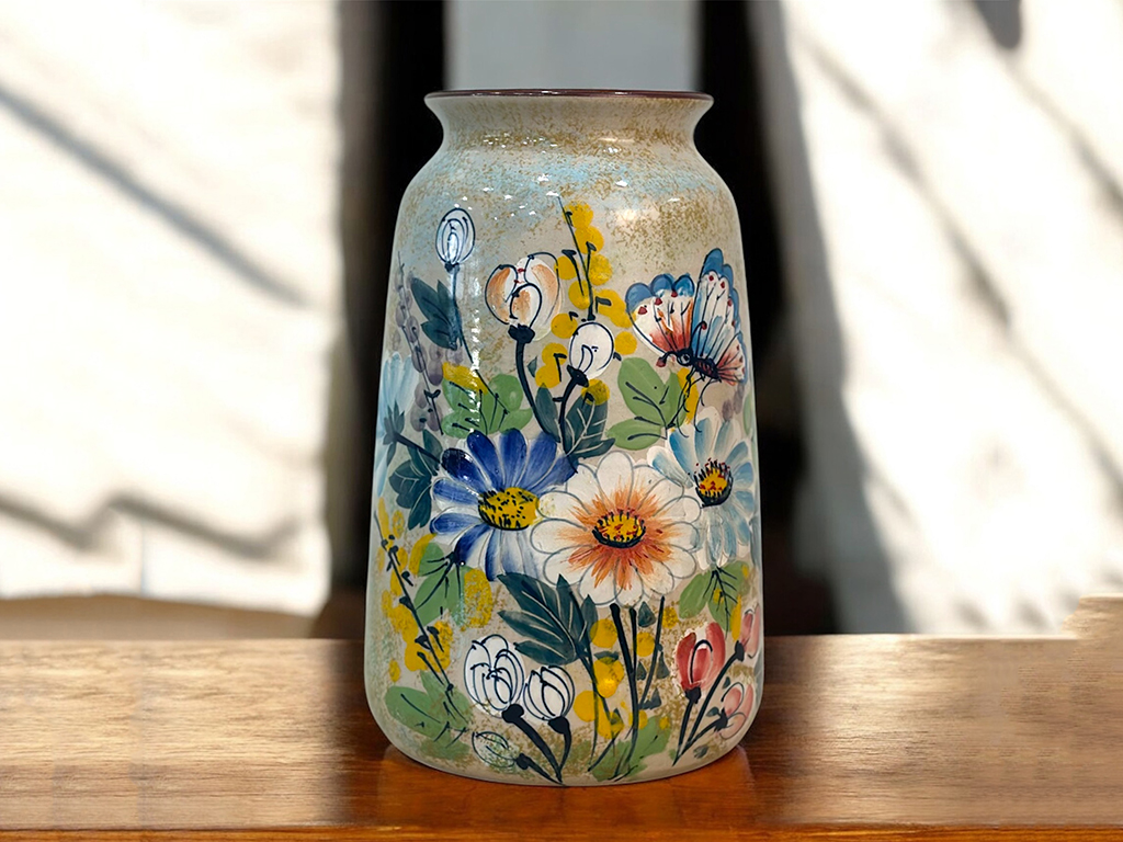 Bình hoa Bát Tràng trang trí decor dáng phích hoa cỏ 3D 2