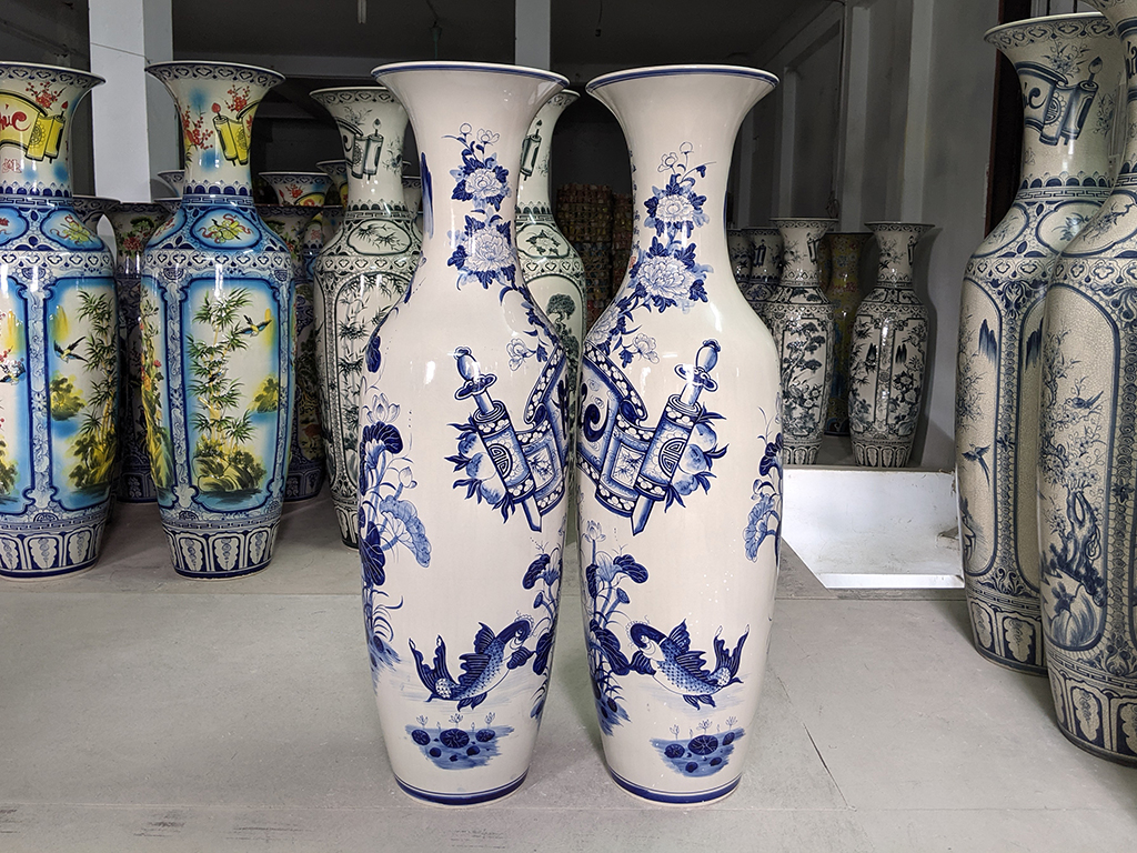 Lọ lộc bình Bát Tràng men lam Phúc Đức 1m4 2