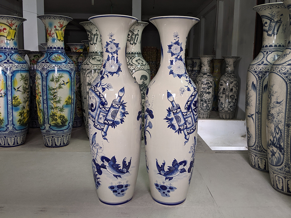 Lọ lộc bình Bát Tràng men lam Phúc Đức 1m4 3