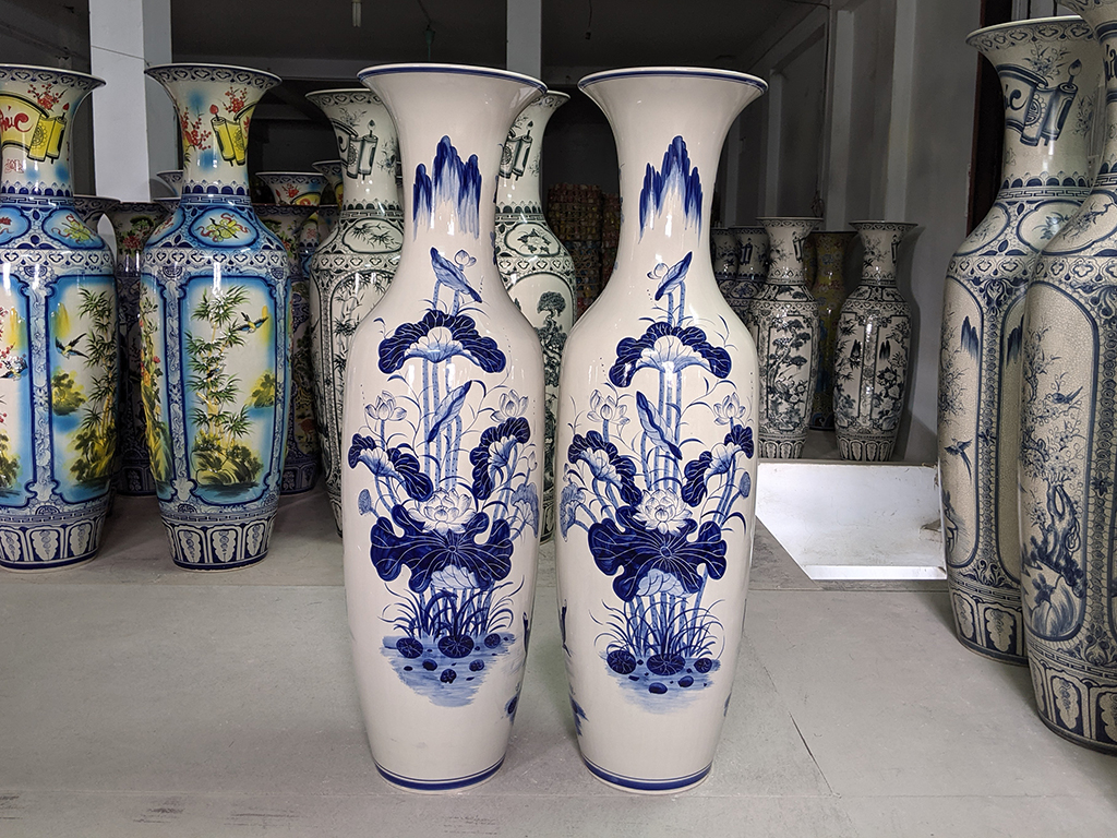 Lọ lộc bình Bát Tràng men lam Phúc Đức 1m4 4