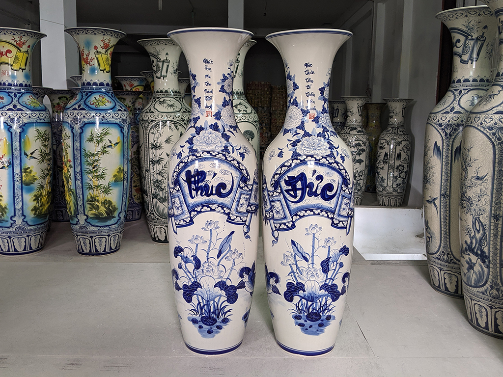 Lọ lộc bình Bát Tràng men lam Phúc Đức 1m4 1