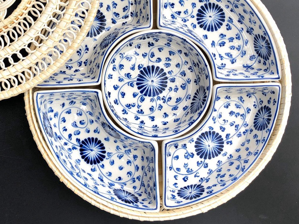 Khay mứt mây hoa đồng tiền xanh 2