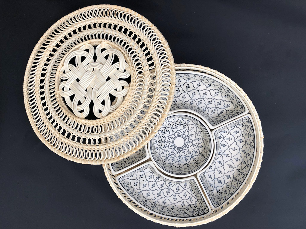 Khay mứt mây vẽ bèo tràm cổ 1