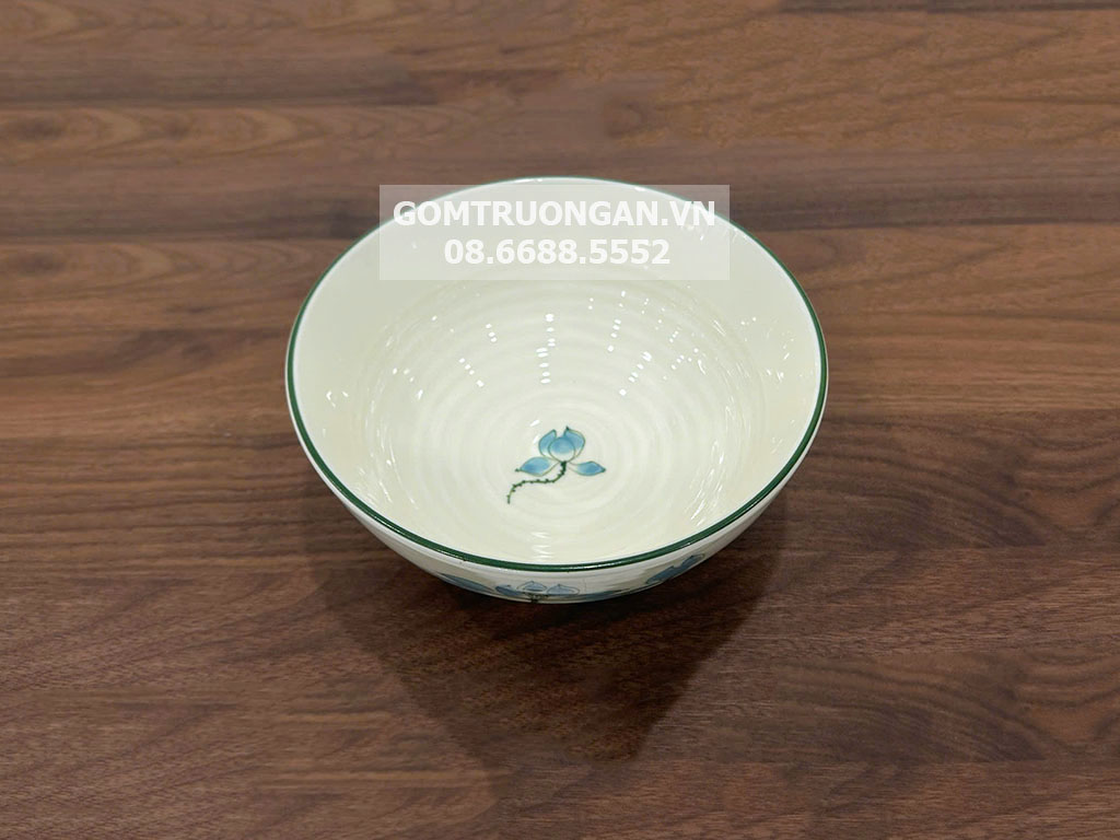 Bát tô men kem vẽ hoa sen xanh 20 2