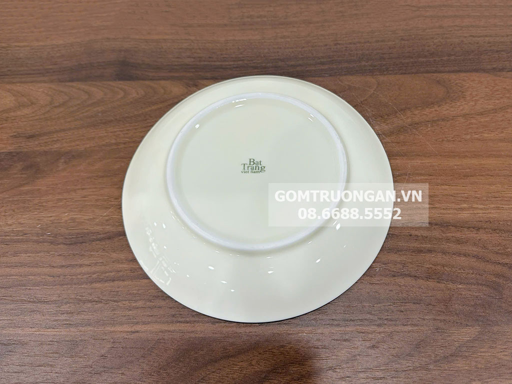 Đĩa tròn men kem vẽ hoa sen xanh 20 3