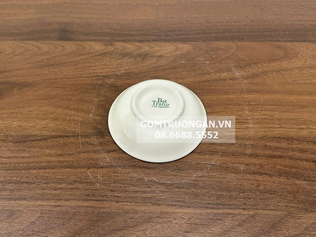 Đĩa đựng gia vị tròn men kem vẽ hoa sen xanh 2