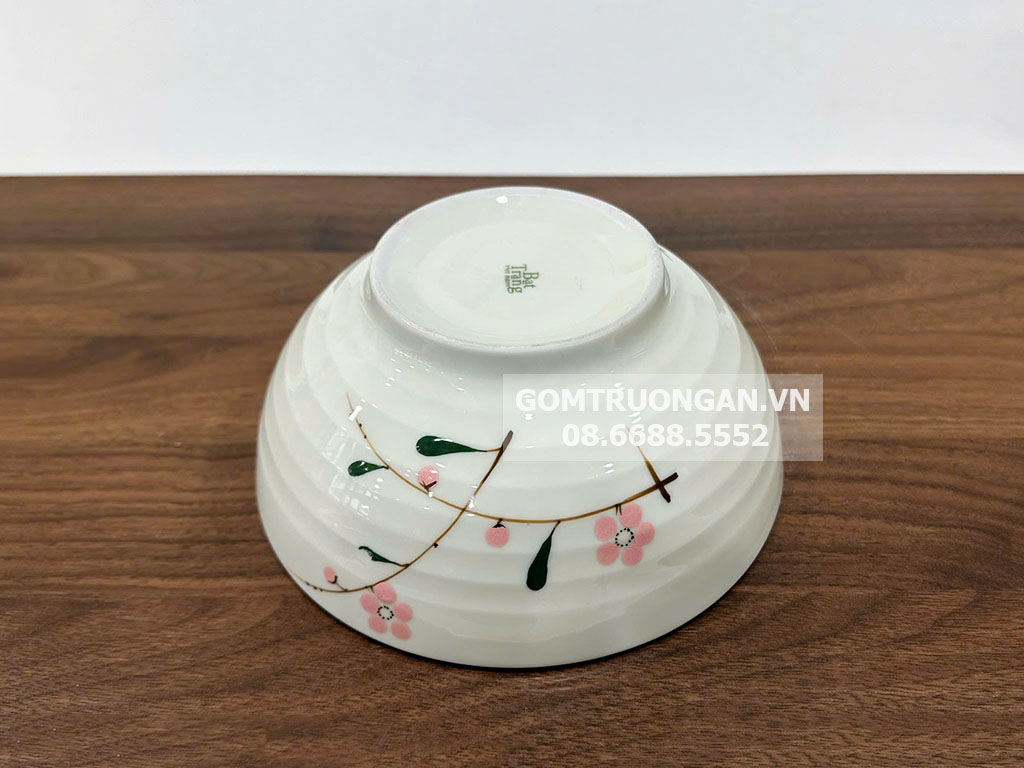 Bát tô men kem vẽ hoa đào hồng 18 3