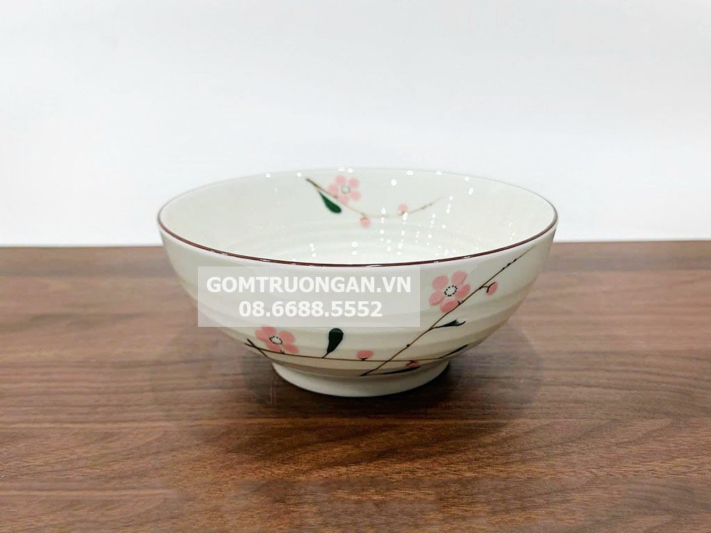 Bát tô men kem vẽ hoa đào hồng 18 1