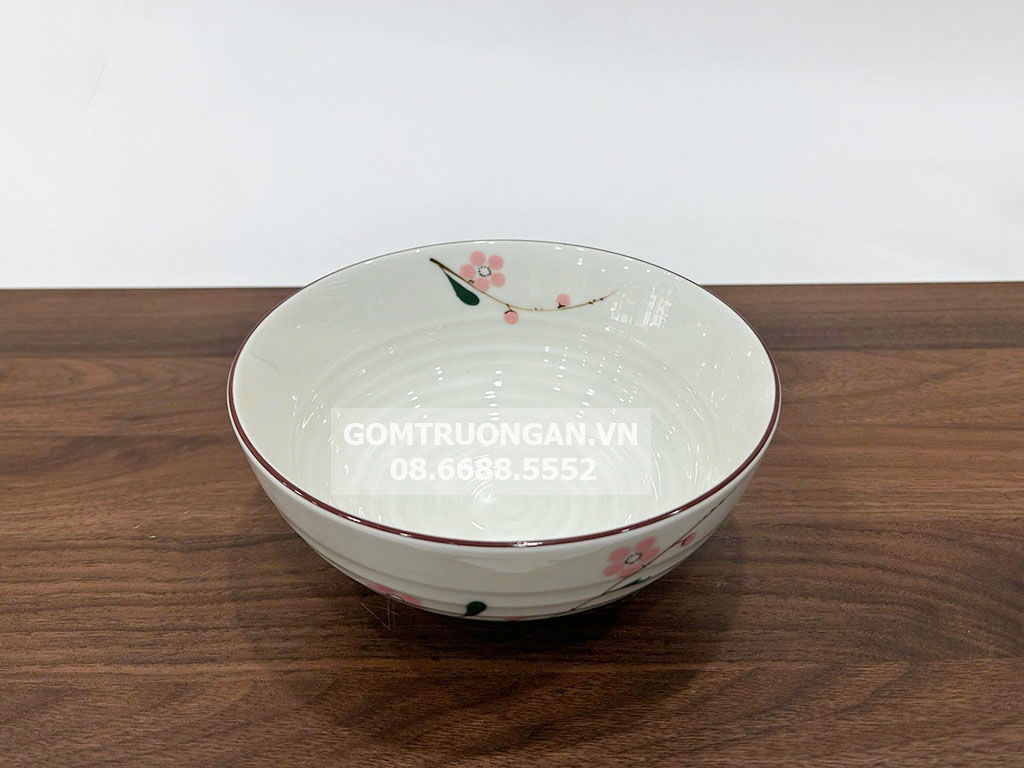 Bát tô men kem vẽ hoa đào hồng 20 2