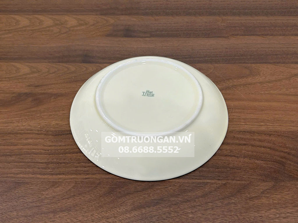 Đĩa tròn men kem vẽ hoa đào hồng 18 3