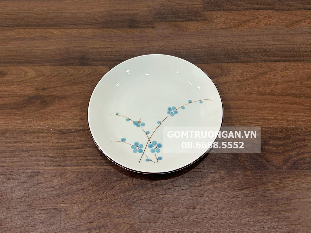 Đĩa tròn men kem vẽ hoa đào xanh 20 2