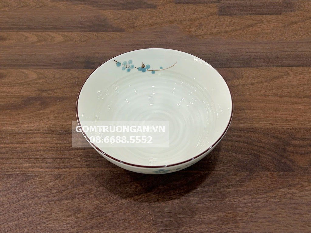 Bát tô men kem vẽ hoa đào xanh 16 2