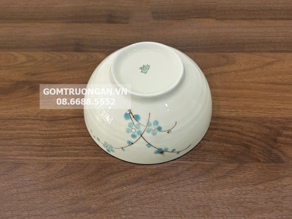 Bát tô men kem vẽ hoa đào xanh 16 3