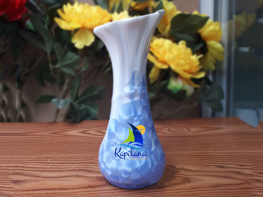 Lọ hoa men kết tinh in logo dáng trai vát S2 1