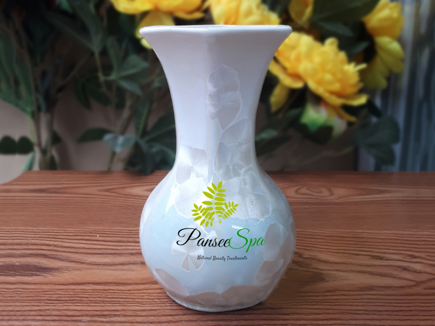 Lọ hoa men kết tinh in logo dáng tỏi lục lăng S2 1