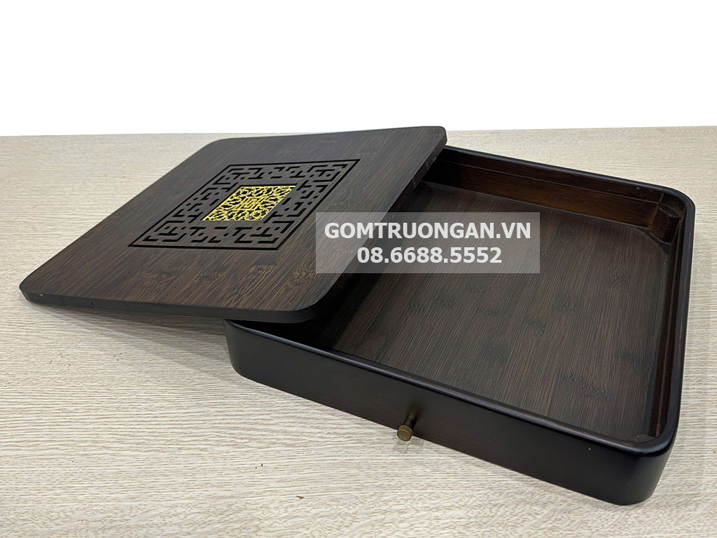 Khay trà gỗ đục vuông Lan Thương CNC đẹp 3
