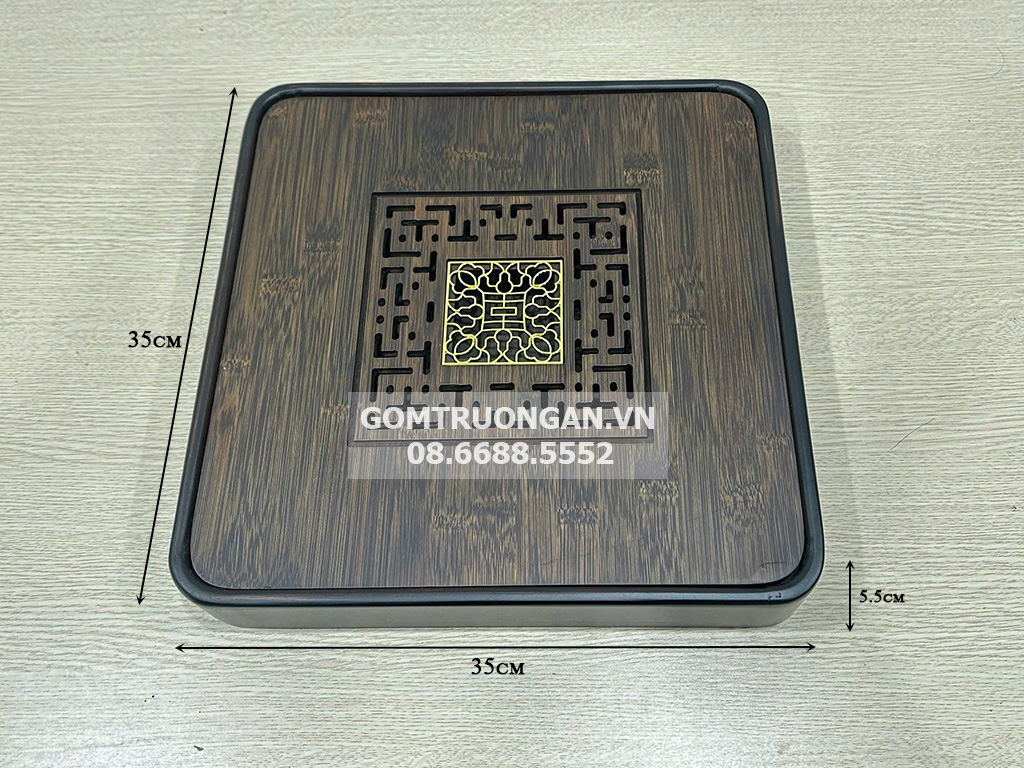 Khay trà gỗ đục vuông Lan Thương CNC đẹp 1