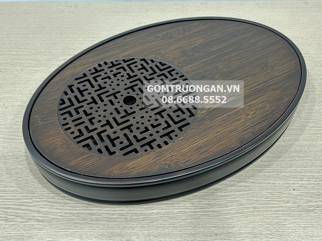Khay trà gỗ đục bầu dục Dương Tử tiện CNC đẹp 2