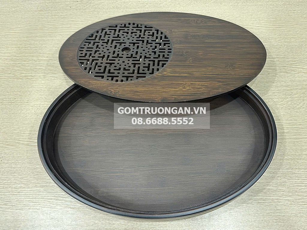 Khay trà gỗ đục bầu dục Dương Tử tiện CNC đẹp 3
