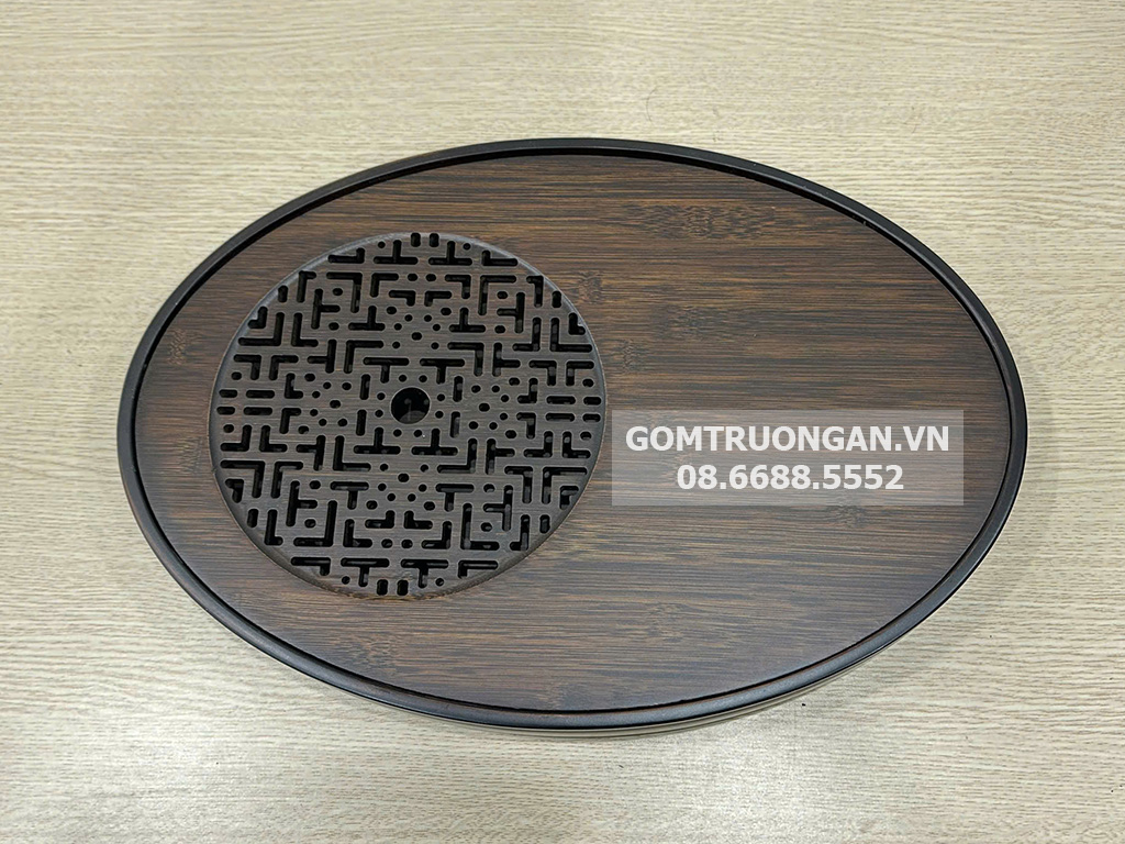 Khay trà gỗ đục bầu dục Dương Tử tiện CNC đẹp 4
