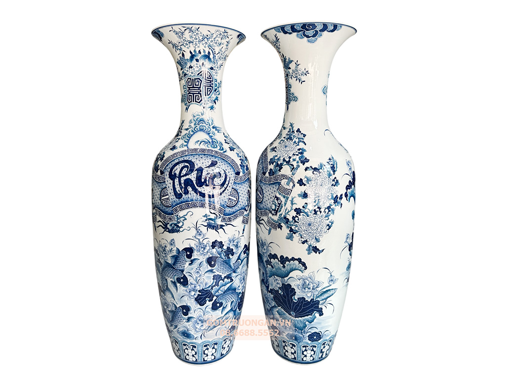 Lọ lục bình sứ Bát Tràng men khử Phúc Đức cao cấp 1m4 2