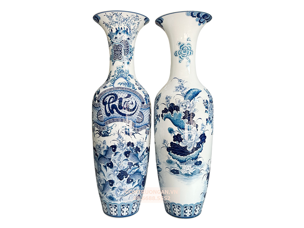 Lọ lục bình sứ Bát Tràng men khử Phúc Đức cao cấp 1m4 3