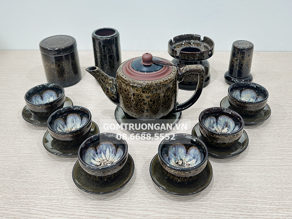 Bộ ấm trà tử sa Bát Tràng Đại Cẩm Thạch cao cấp đầy đủ phụ kiện 1