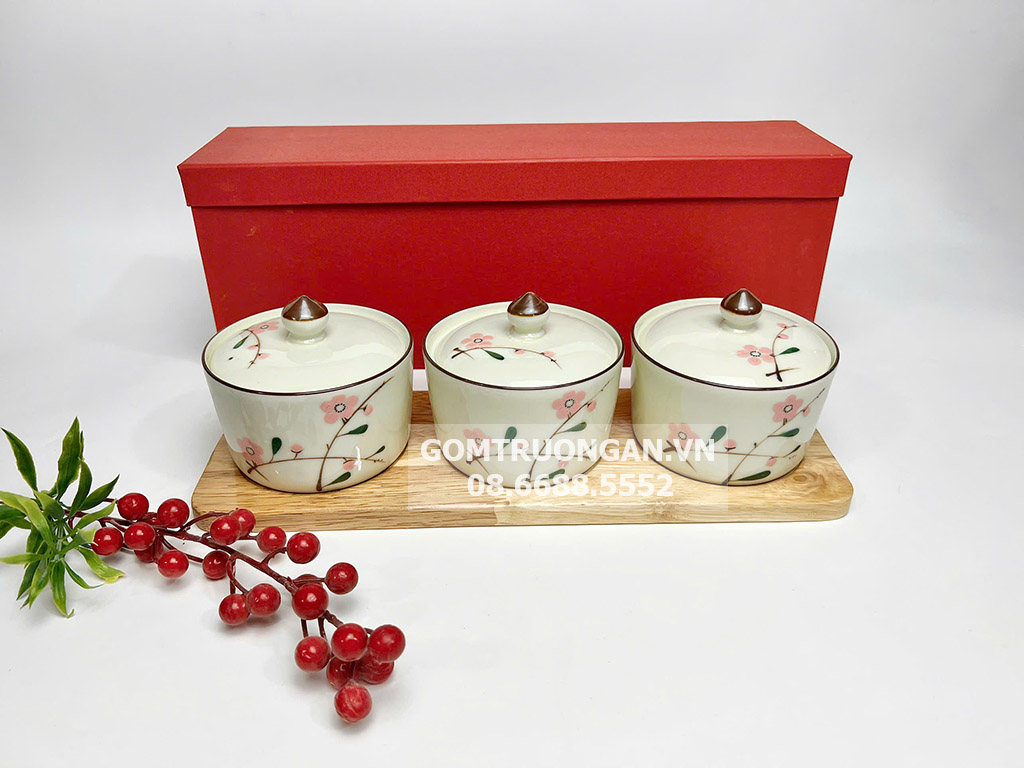 Hũ mứt tết 3 vẽ đào hồng 1