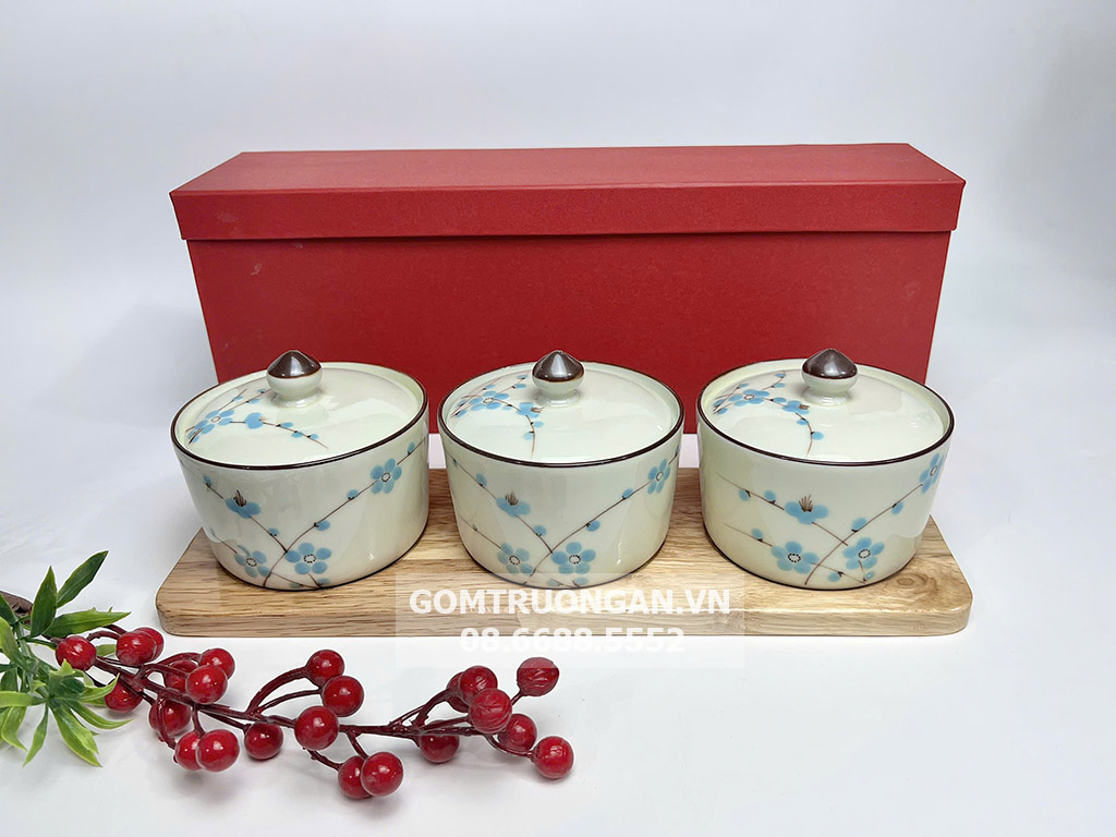 Hũ mứt tết 3 vẽ đào xanh 1