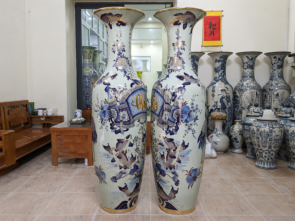 Lọ lộc bình Bát Tràng Phúc Đức vẽ vàng 24k 1m6 2