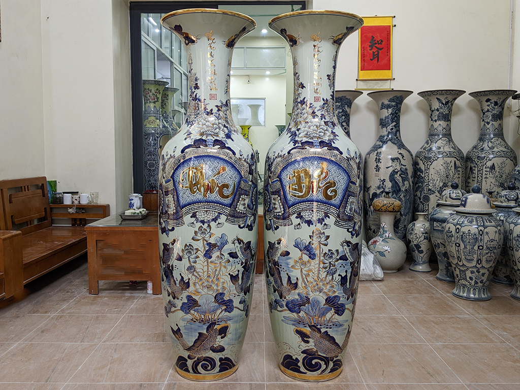 Lọ lộc bình Bát Tràng Phúc Đức vẽ vàng 24k 1m6 1