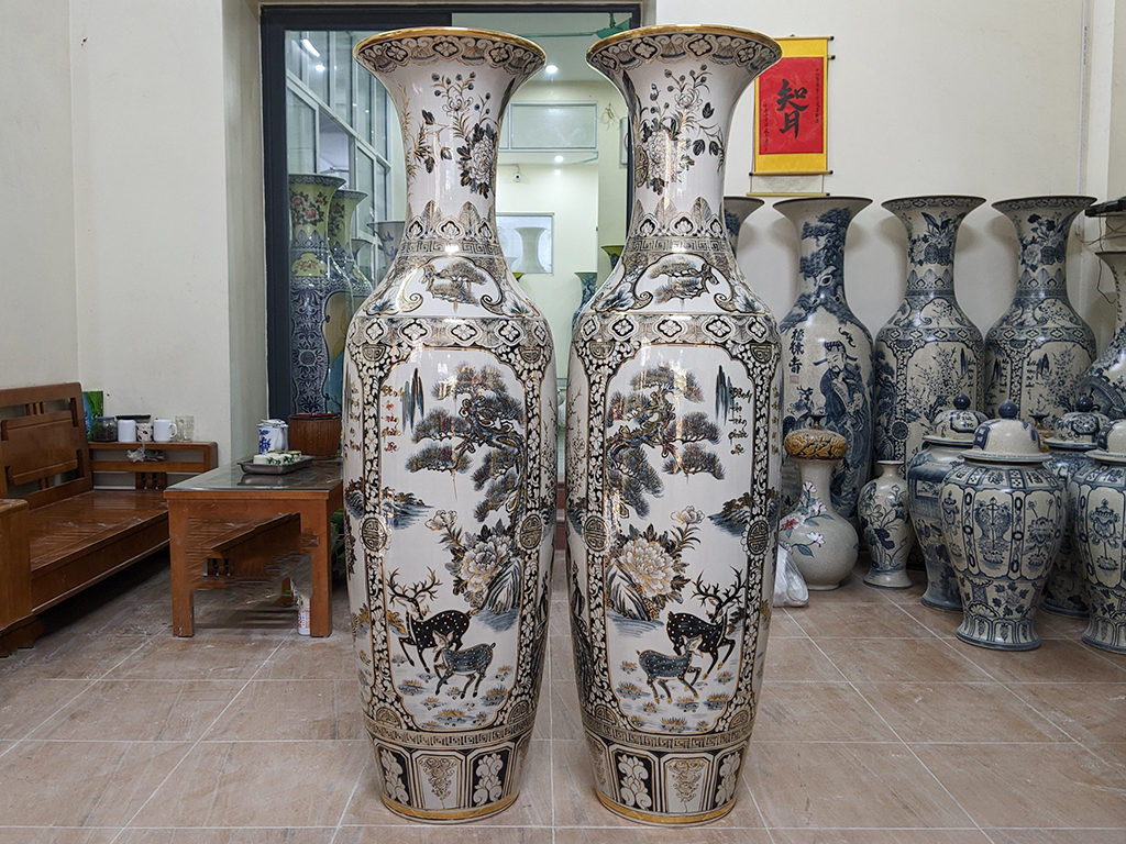 Lọ lộc bình Bát Tràng Tứ Quý vẽ vàng 24k 1m6 2