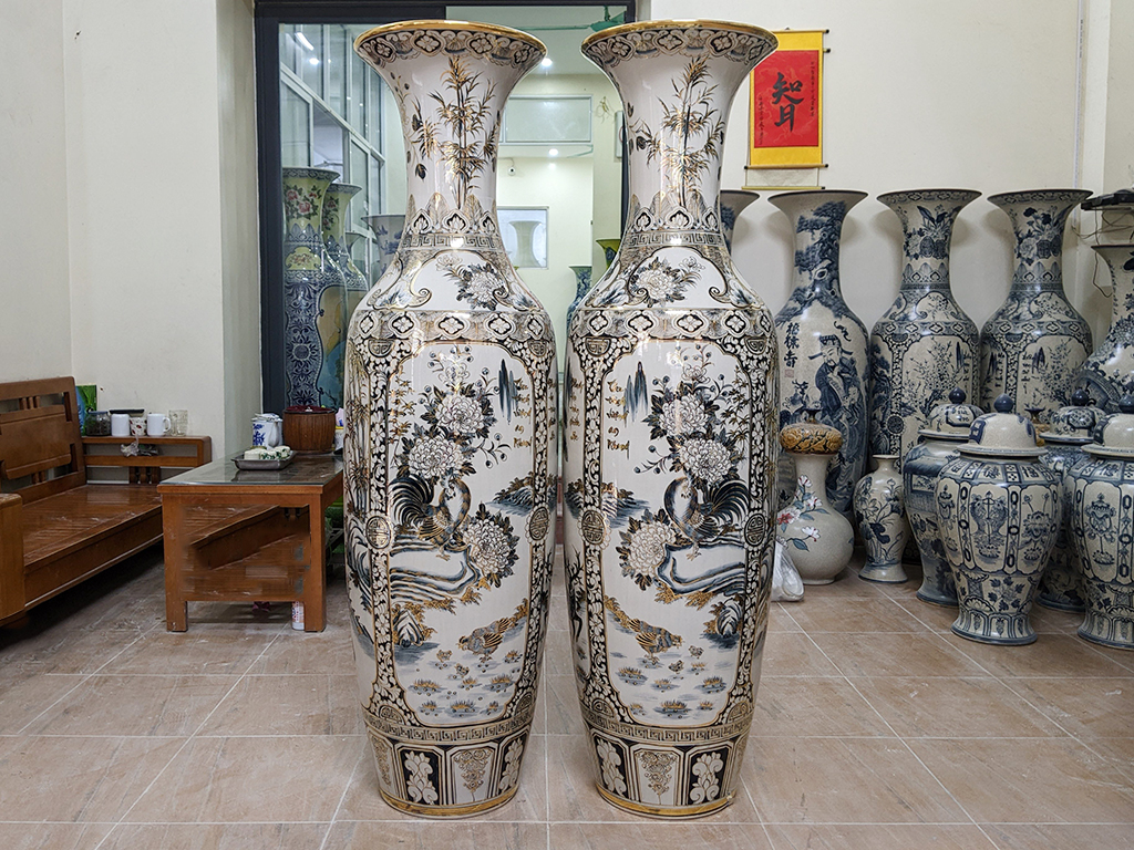 Lọ lộc bình Bát Tràng Tứ Quý vẽ vàng 24k 1m6 3