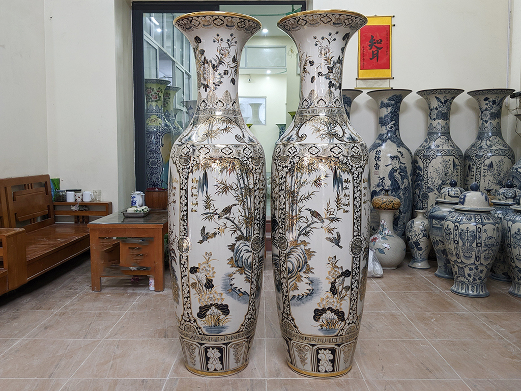 Lọ lộc bình Bát Tràng Tứ Quý vẽ vàng 24k 1m6 4