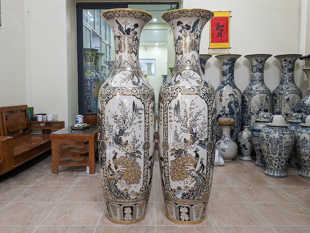 Lọ lộc bình Bát Tràng Tứ Quý vẽ vàng 24k 1m6 1