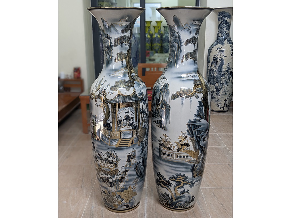 Lọ lộc bình Bát Tràng men chàm Bách Nhi Bách Phúc vẽ vàng nano 1m4 2