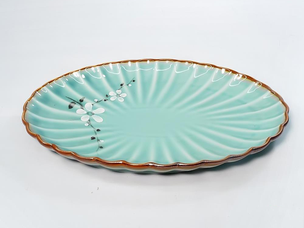 Bộ bát đĩa Bát Tràng men lam ngọc vẽ hoa Anh Đào 13 sản phẩm 4