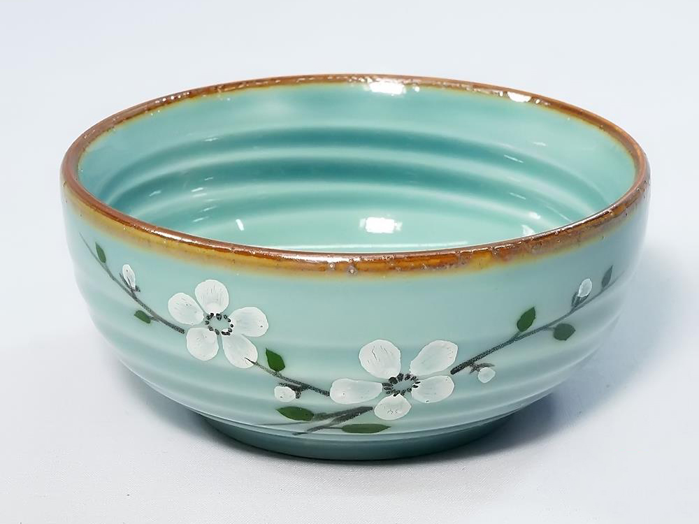 Bộ bát đĩa Bát Tràng men lam ngọc vẽ hoa Anh Đào trắng 24 sản phẩm 6