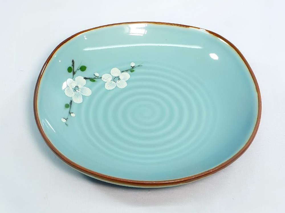 Bộ bát đĩa Bát Tràng men lam ngọc vẽ hoa Anh Đào trắng 24 sản phẩm 9