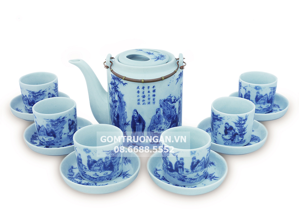 Bộ ấm tích Bát Tràng số 1 vẽ Trúc Lâm Thất Hiền 1,5l 1