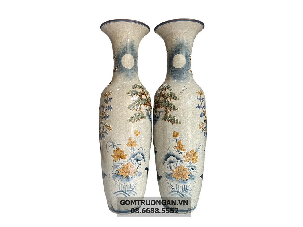 Lọ lộc bình Bát Tràng men rạn đắp nổi Phúc Đức 1m4 3