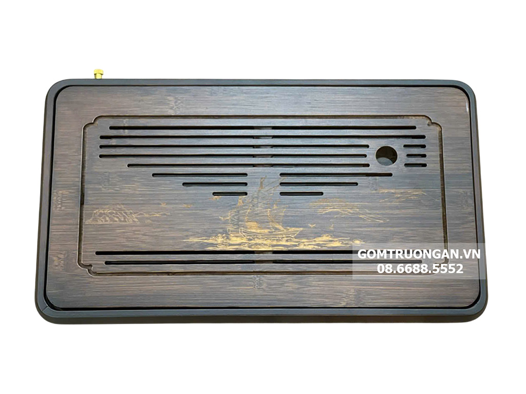 Khay trà tre giả gỗ nâu Thuận Buồm Xuôi Gió 48cm 1