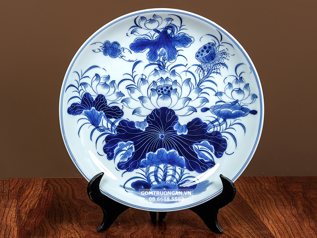 Mâm bồng men xanh ngọc Lộc Phát hoa sen 32 1