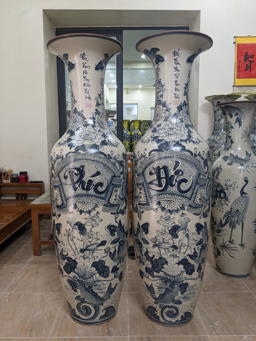 Lọ lộc bình Bát Tràng men rạn cổ Phúc Đức 1m6 1