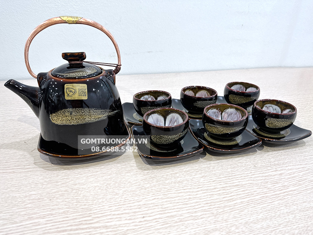 Bộ ấm chén men hỏa biến phẩy dáng siêu nước 2